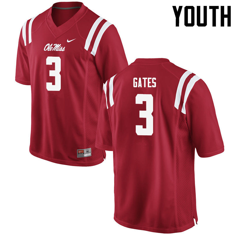 DeMarquis Gates Ole Miss Rebels NCAA Youth Red #3 Stitched Limited College Football Jersey NIS4658BF